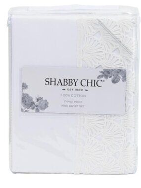 Shabby Chic White Cotton Duvet Set with Lace Trim
